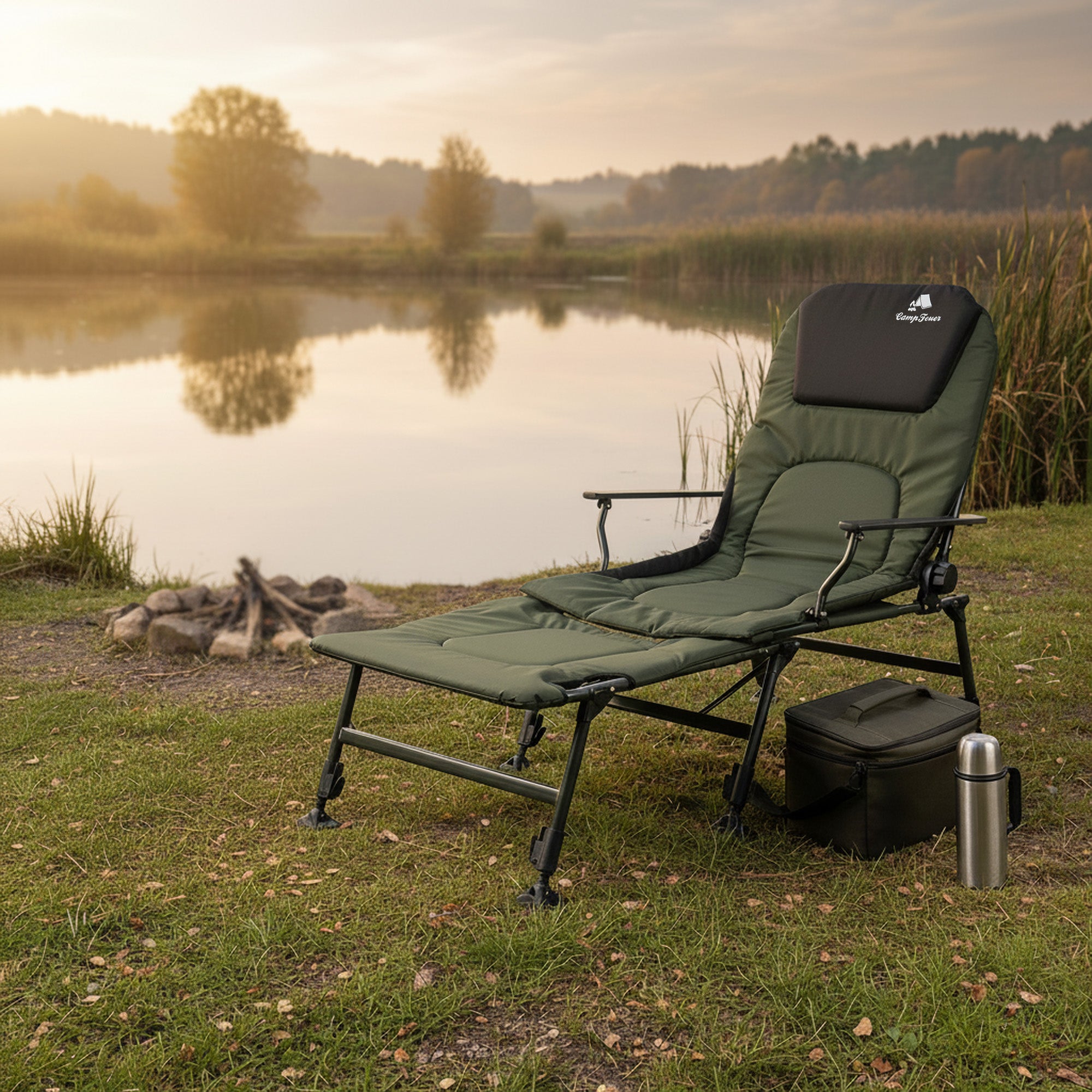 CampFeuer 2in1 scaun pescuit reglabil verde-negru 150 kg