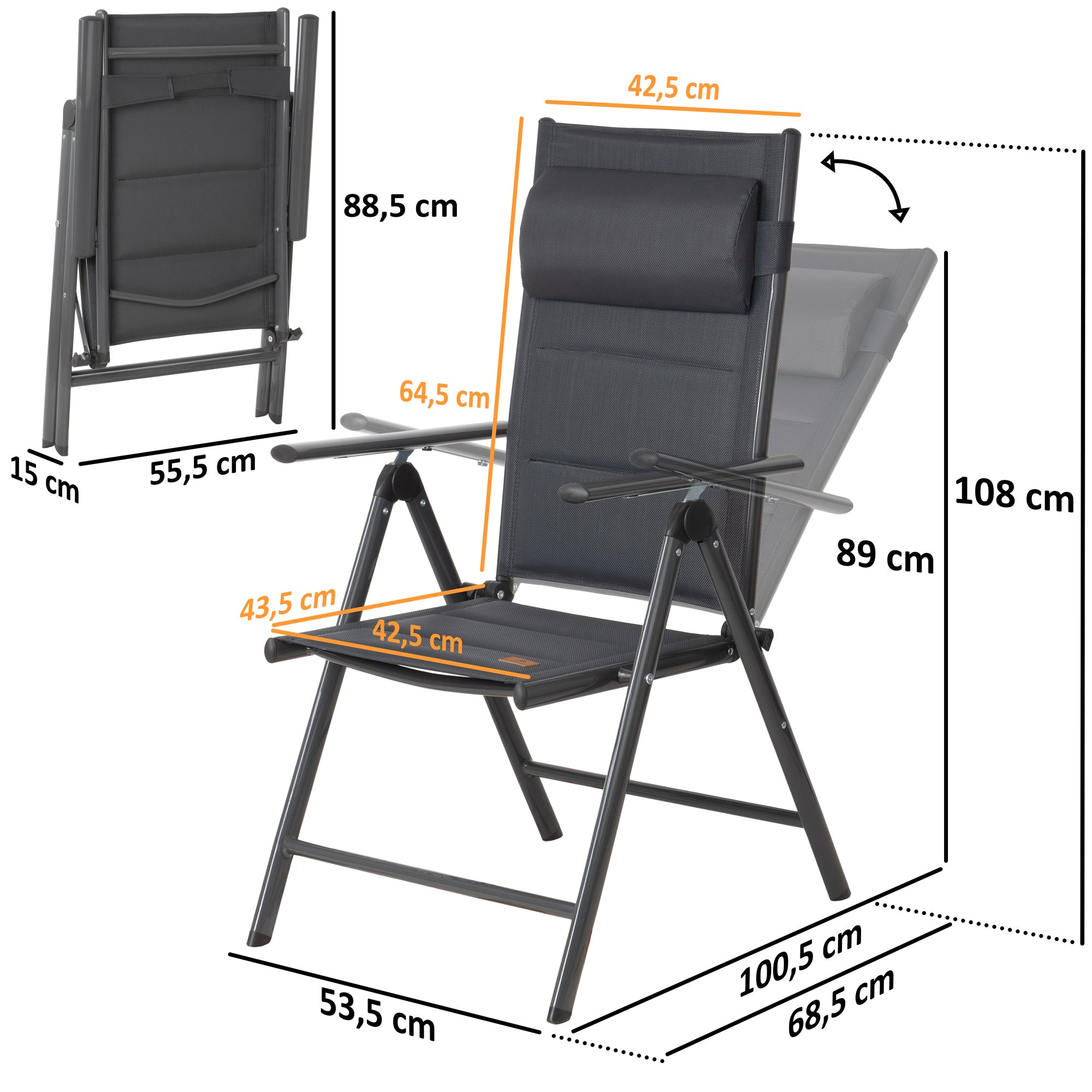 CampFeuer scaun camping pliabil antracit cu 7 pozitii