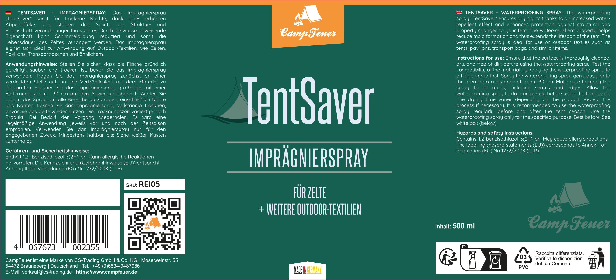 CampFeuer TentSaver spray impermeabilizare 500 ml corturi