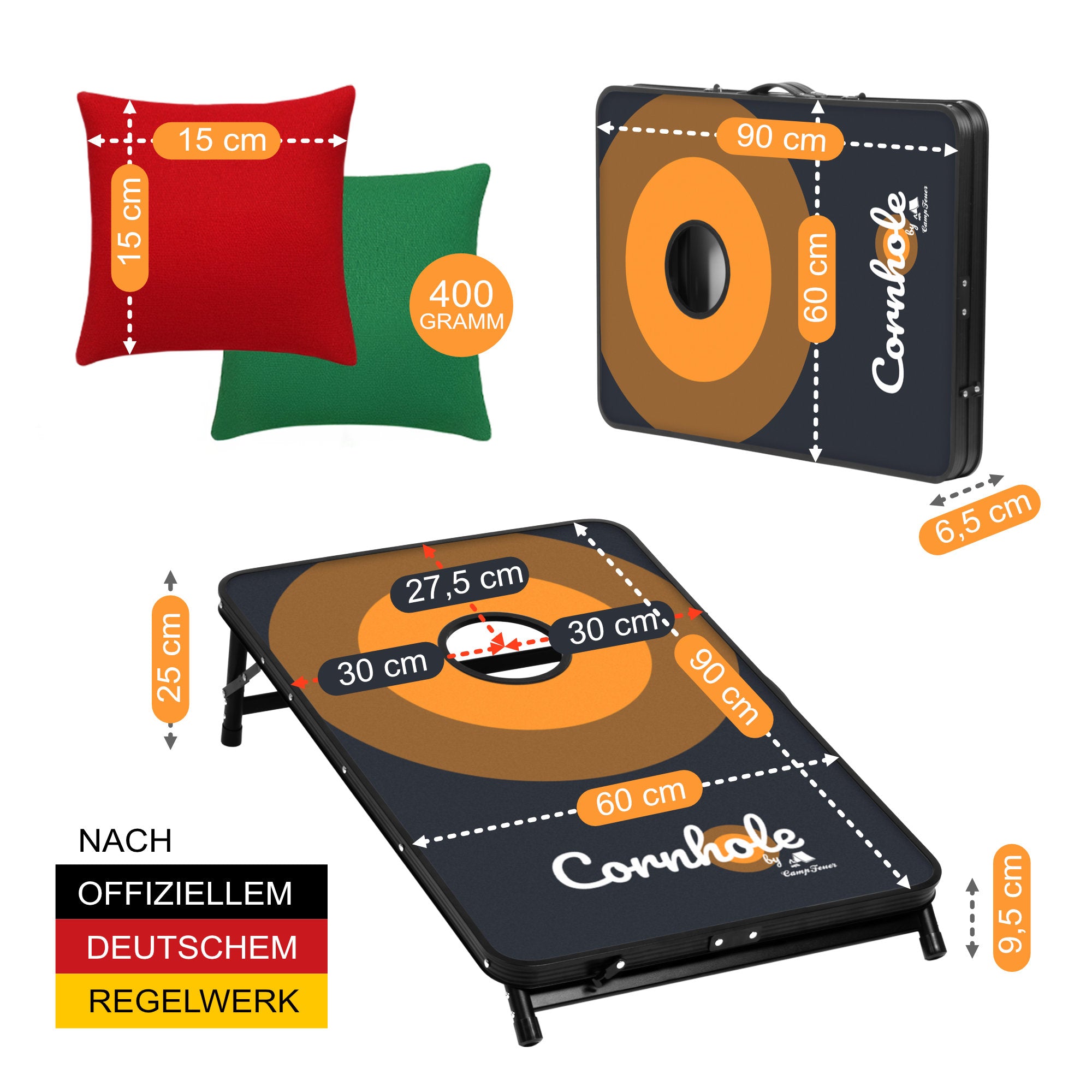 CampFeuer Cornhole joc exterior 90x60 cm 2 plăci 8 saci