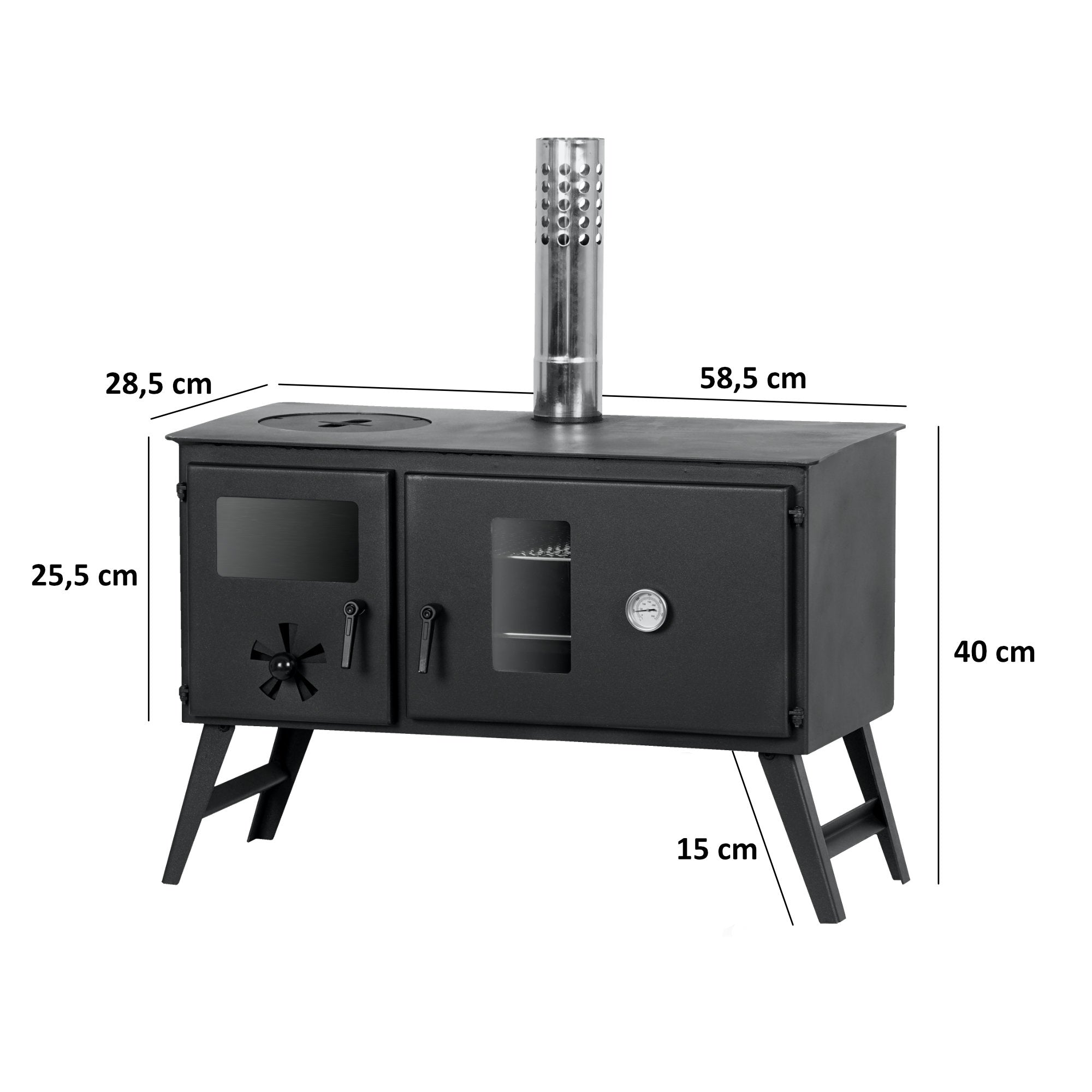 CampFeuer sobă cort lemne cu plită 28,5x58,5x260 cm