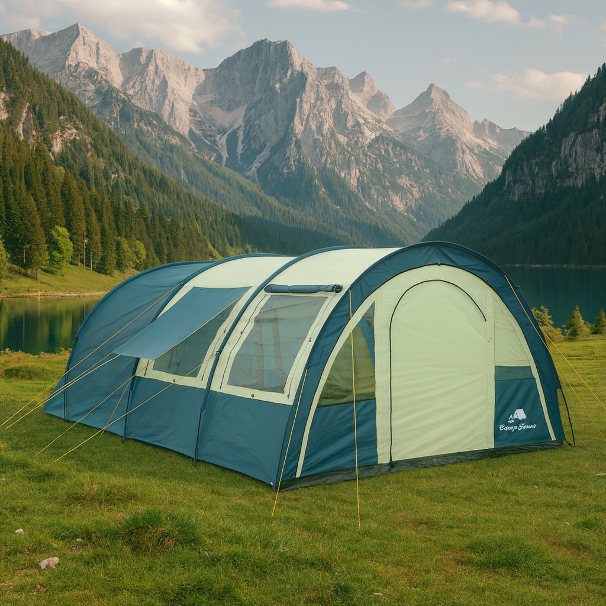 CampFeuer Multi cort tunel 4 persoane albastru/crem impermeabil