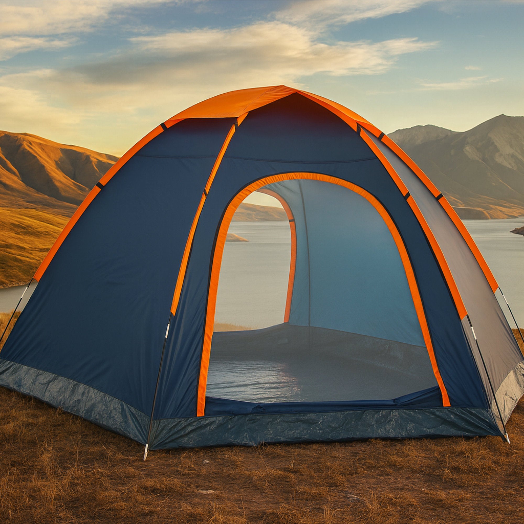 CampFeuer HexOne Cort cupola 4 persoane portocaliu-albastru