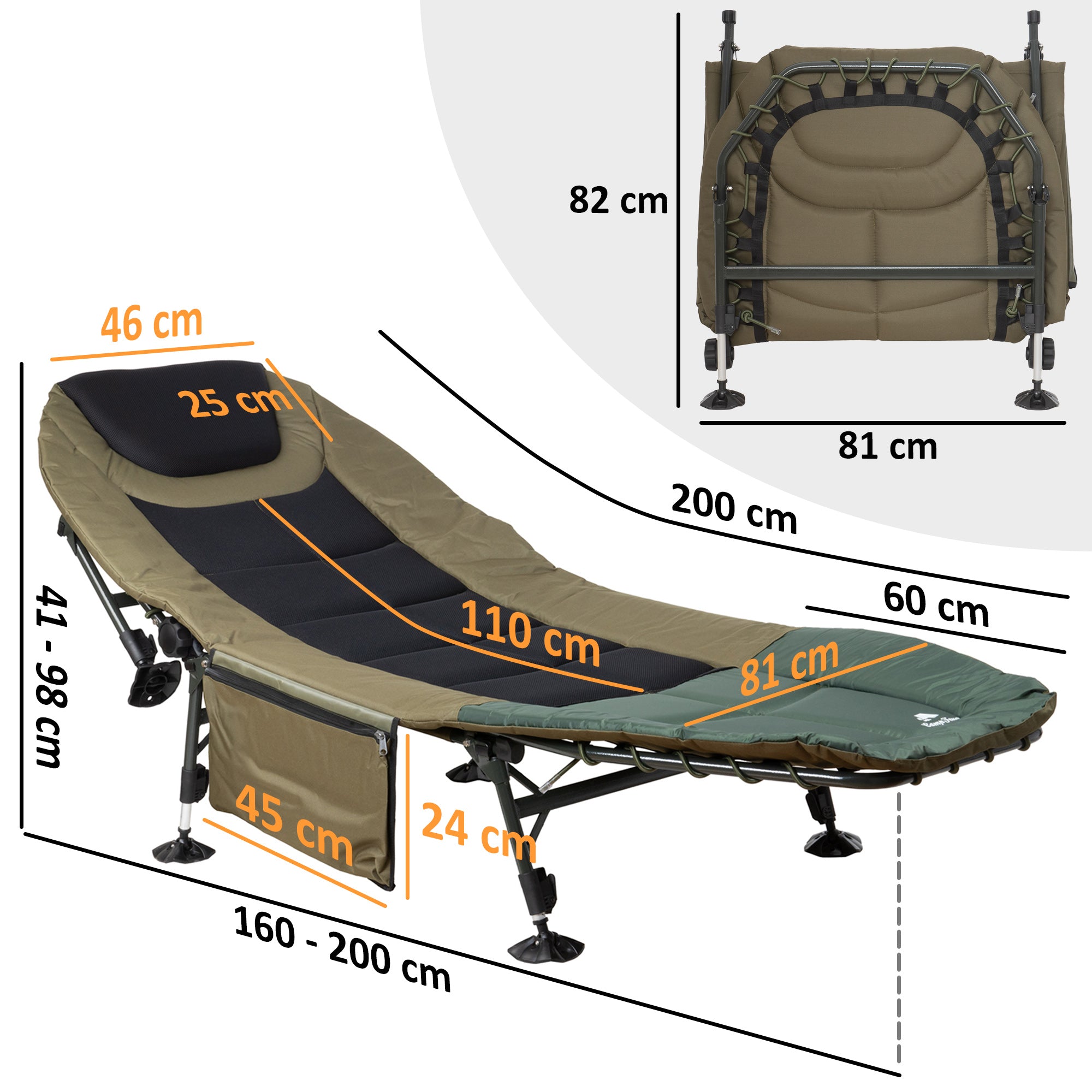 CampFeuer Pat Pescuit XXL Pliabil 200x81 Reglabil