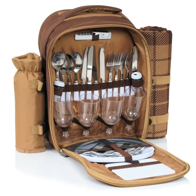 CampFeuer rucsac picnic 4 persoane 32 piese maro