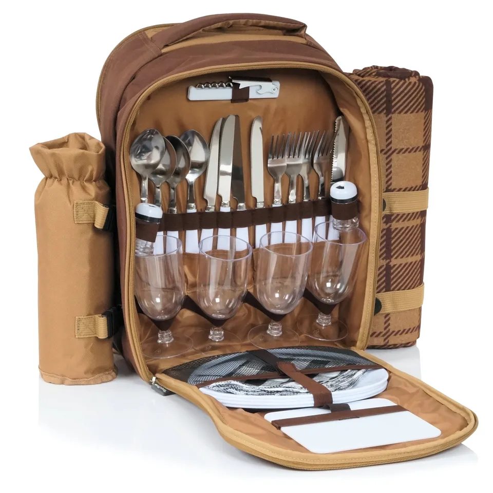 CampFeuer rucsac picnic 4 persoane 32 piese maro
