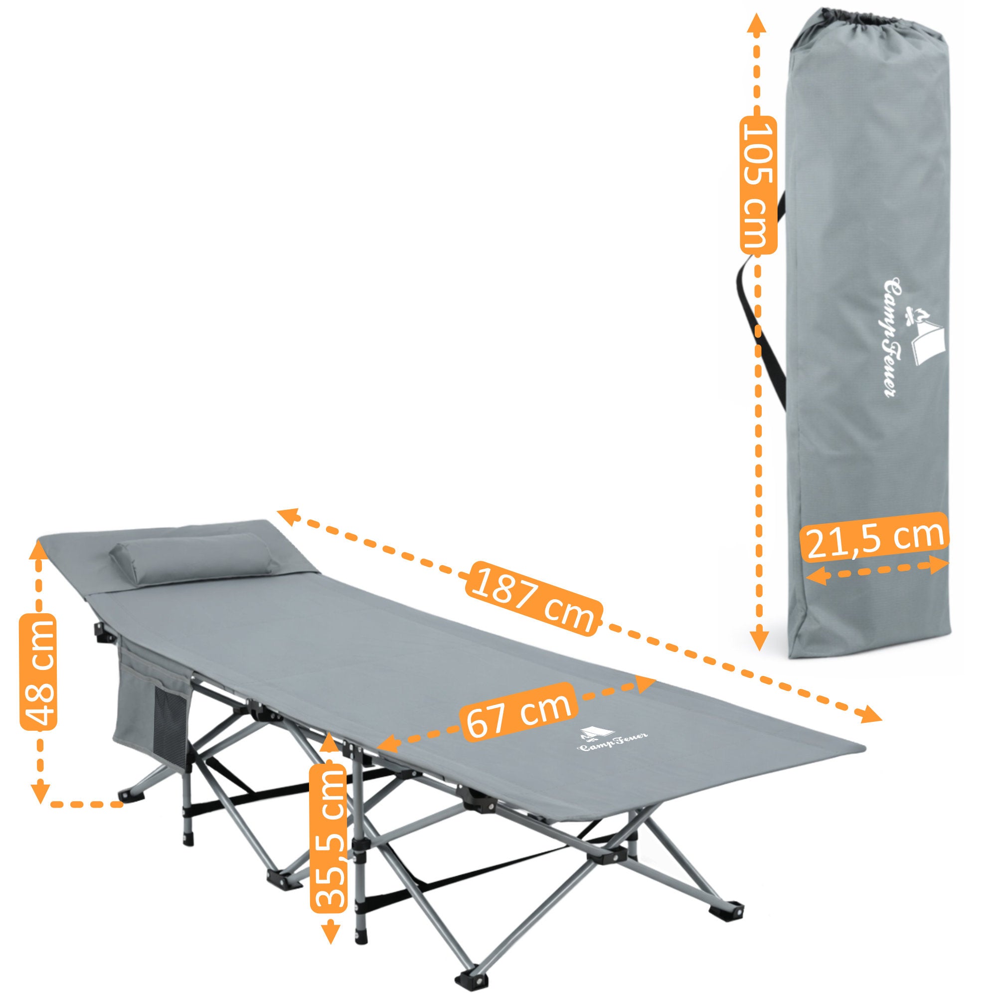 CampFeuer pat pliant camping 187x67 cm gri 150 kg