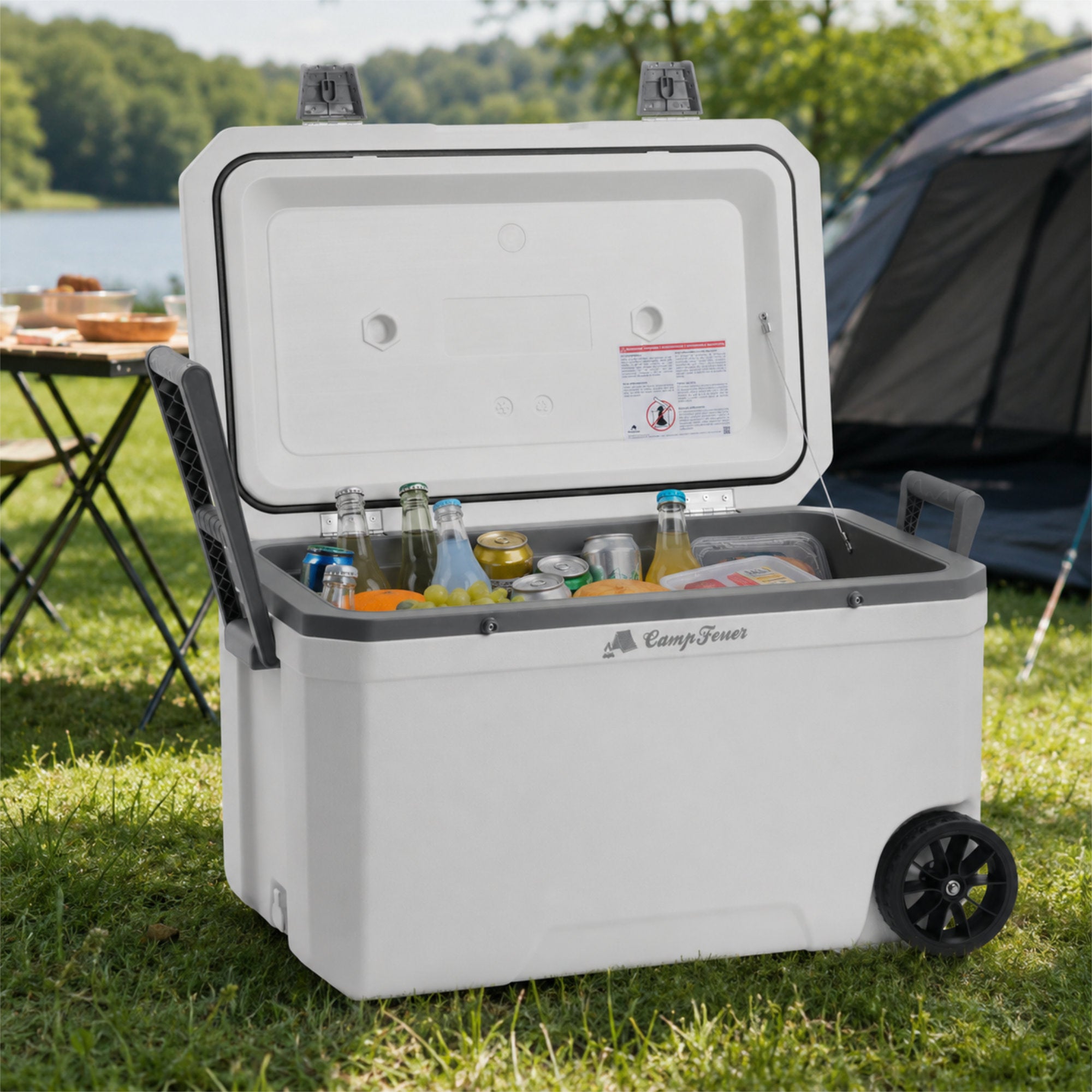 CampFeuer ladă frigorifică 70 litri albă cu roți