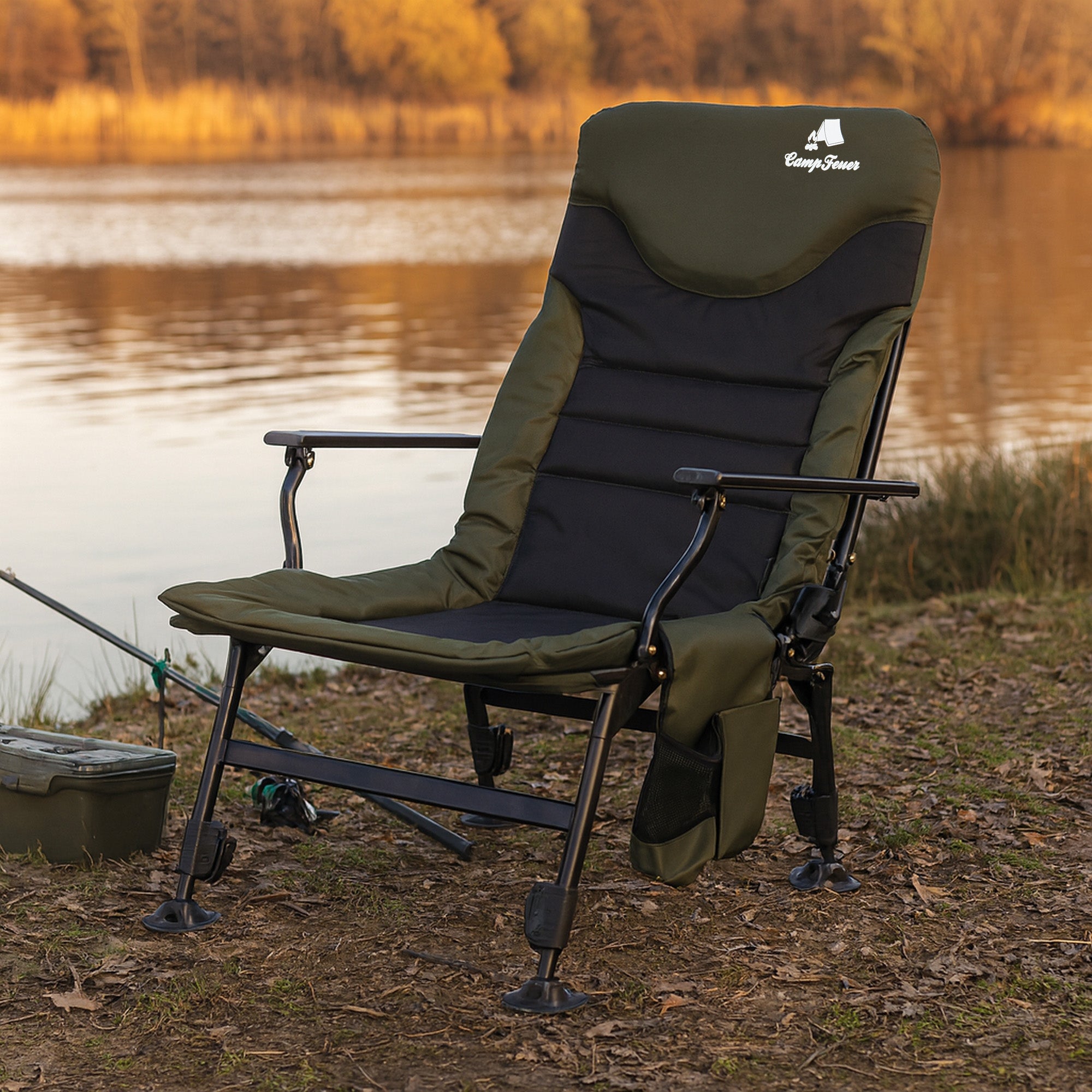CampFeuer Scaun pescuit pliabil 150 kg cu husa verde