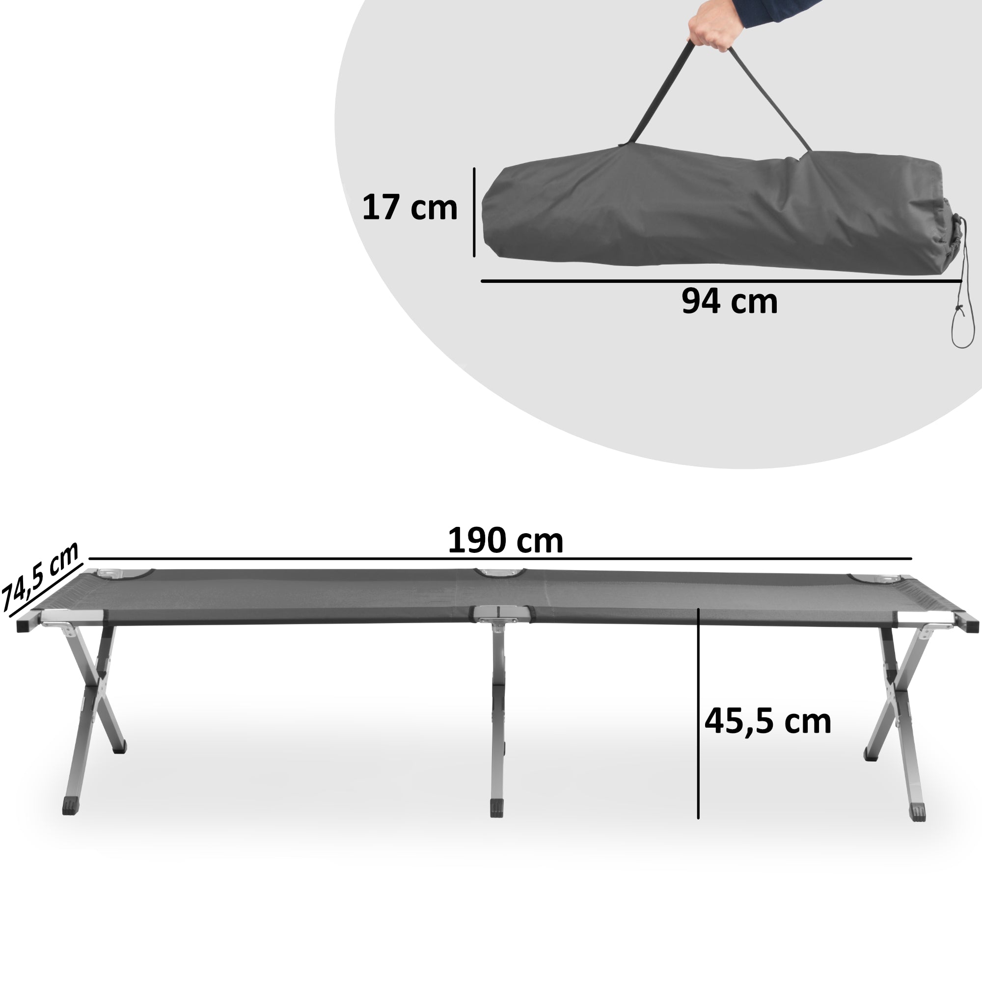 CampFeuer Feldbett pat camping pliabil gri 190 cm
