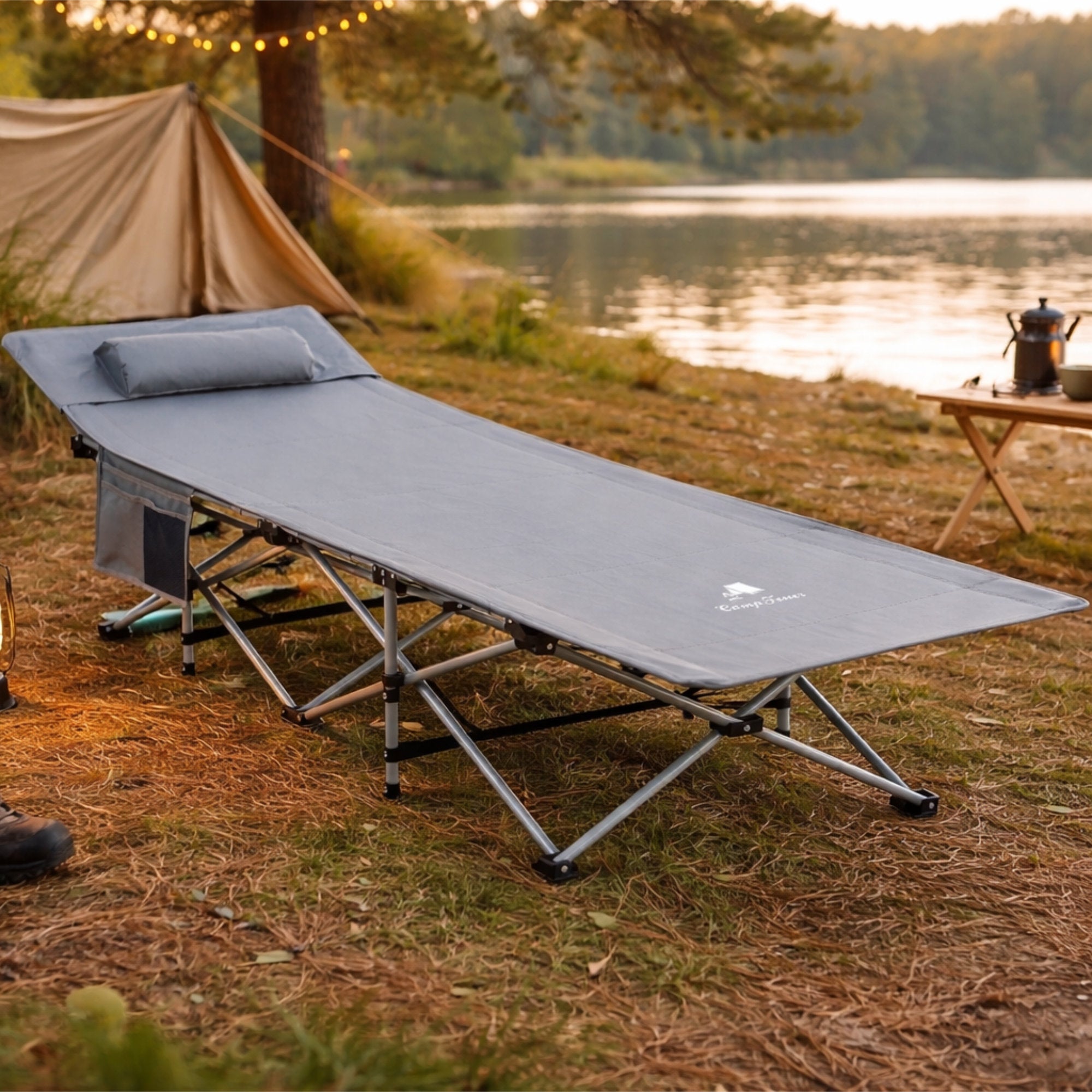 CampFeuer pat pliant camping 187x67 cm gri 150 kg