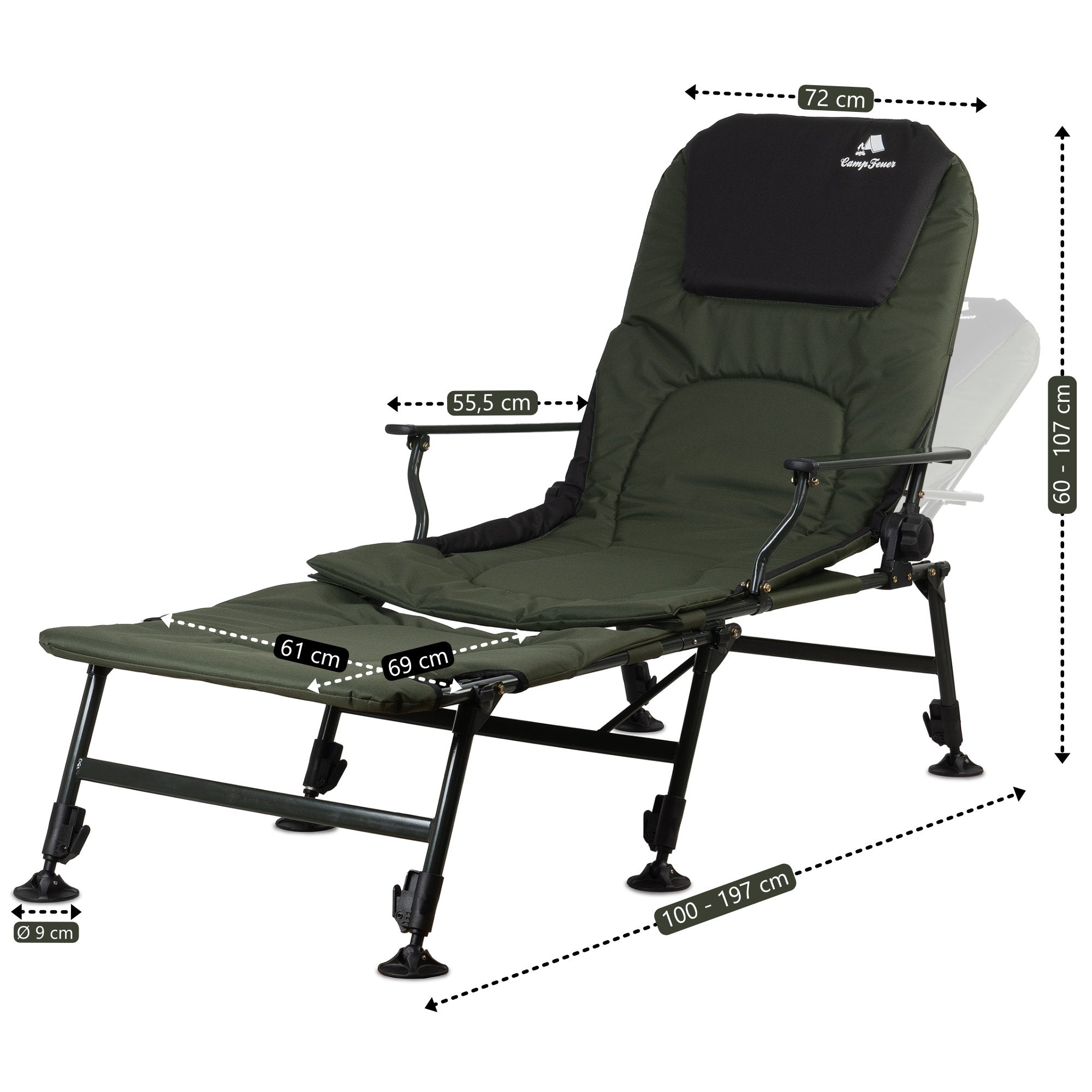 CampFeuer 2in1 scaun pescuit reglabil verde-negru 150 kg
