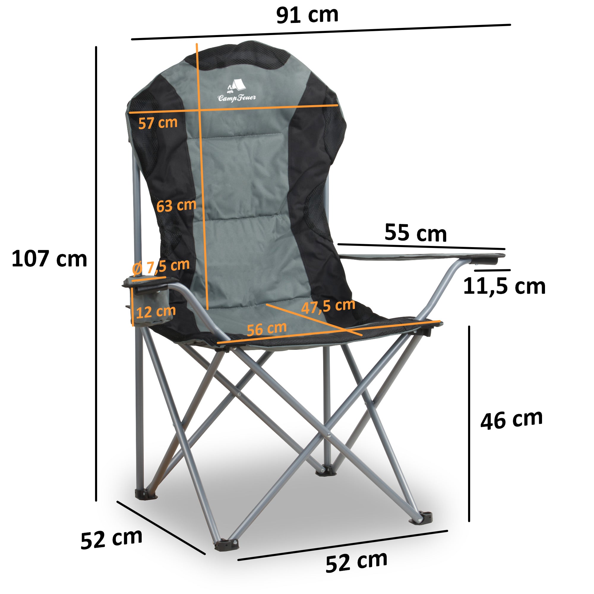 CampFeuer scaun camping pliabil cu suport pahar gri