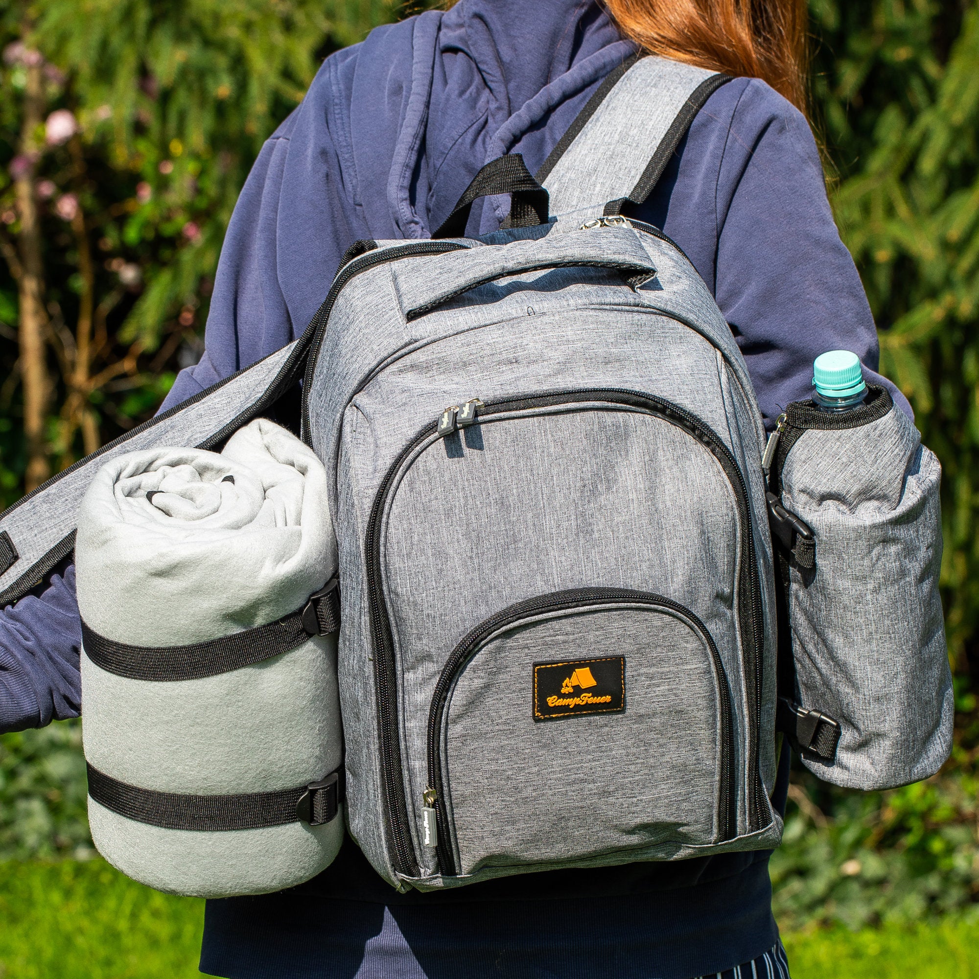 CampFeuer Rucsac picnic 4 persoane 32 piese gri termoizolant