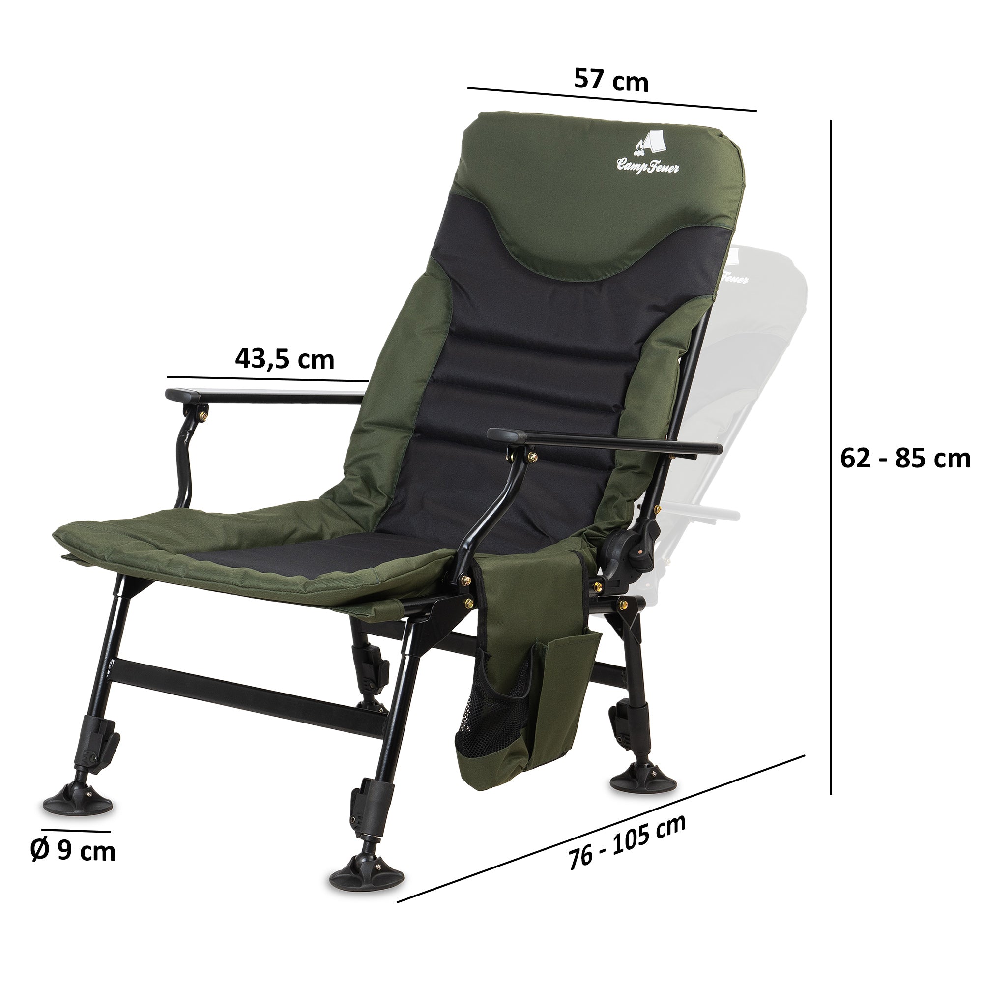 CampFeuer Scaun pescuit pliabil 150 kg cu husa verde