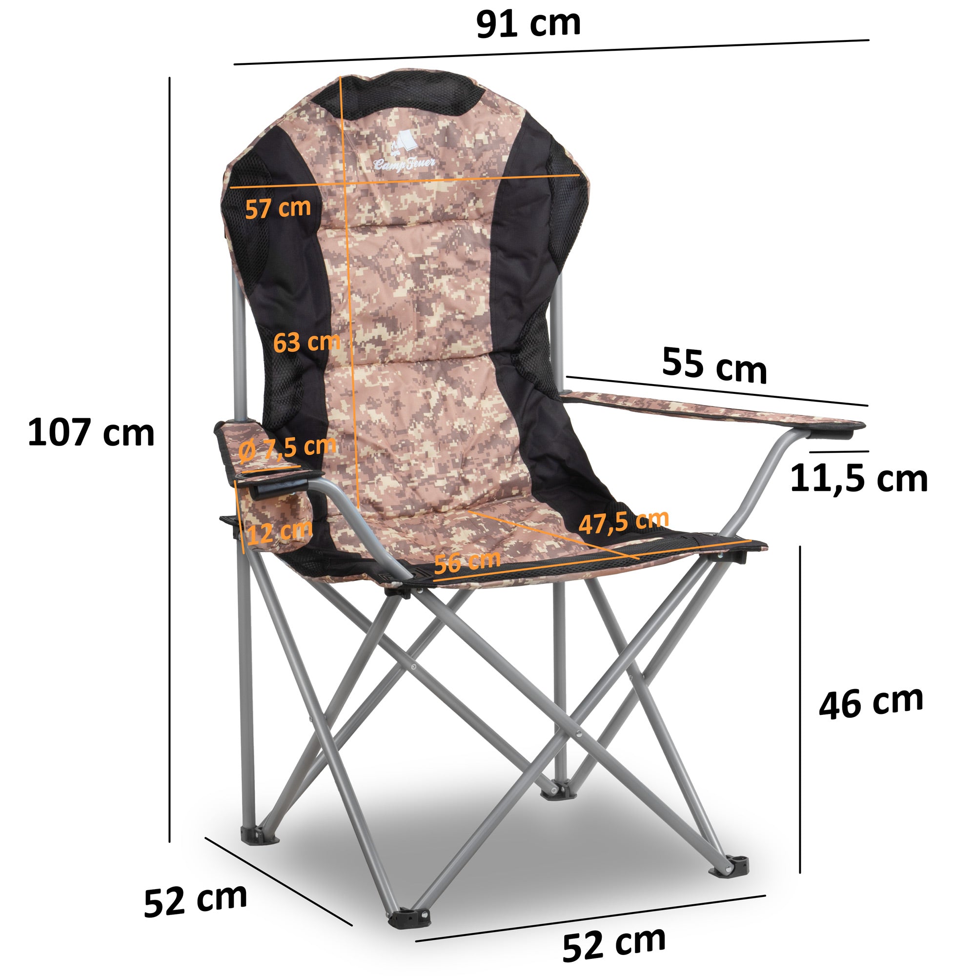 CampFeuer scaun camping pliabil cu suport pahar gri