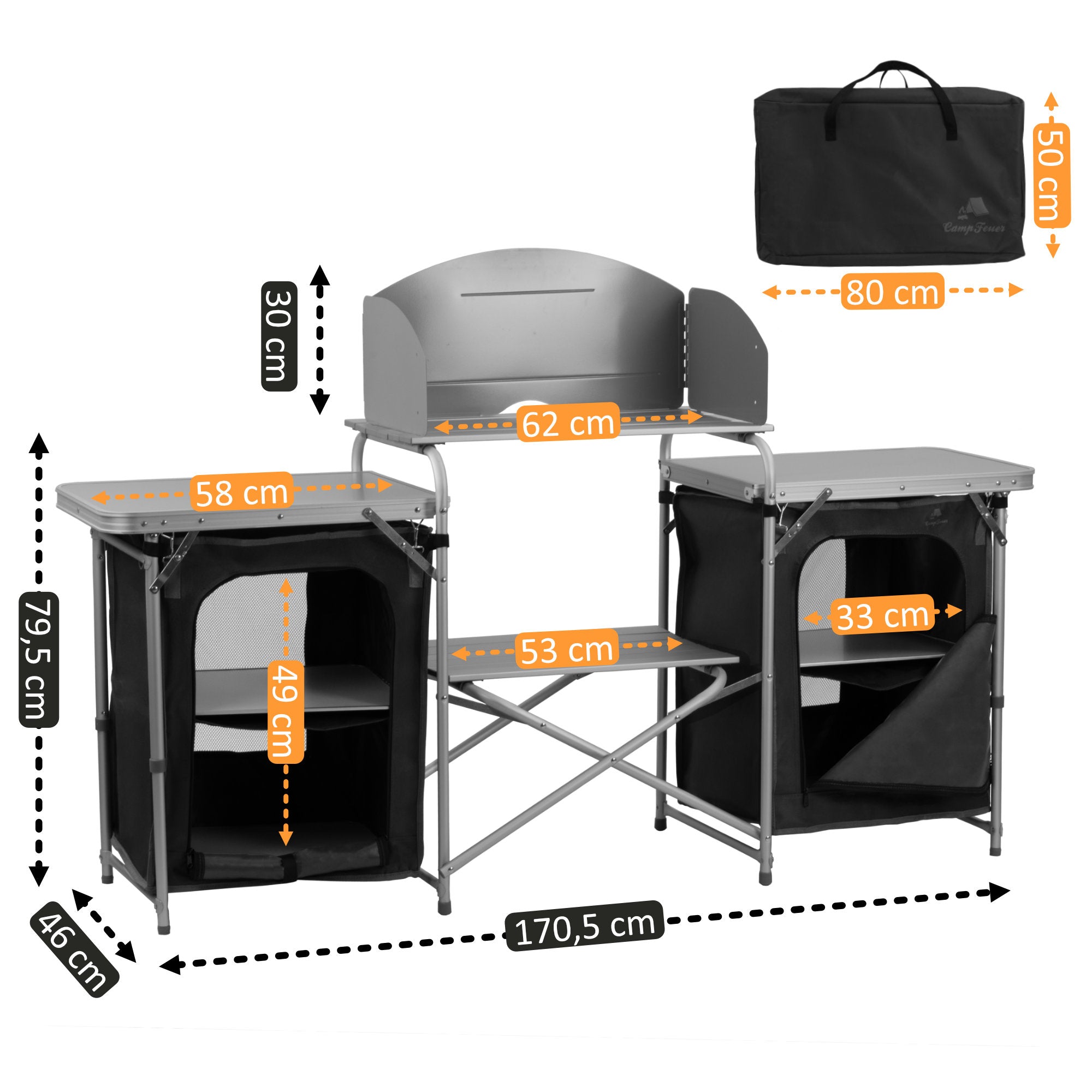 CampFeuer dulap camping pliabil 171x48x111 cu paravan