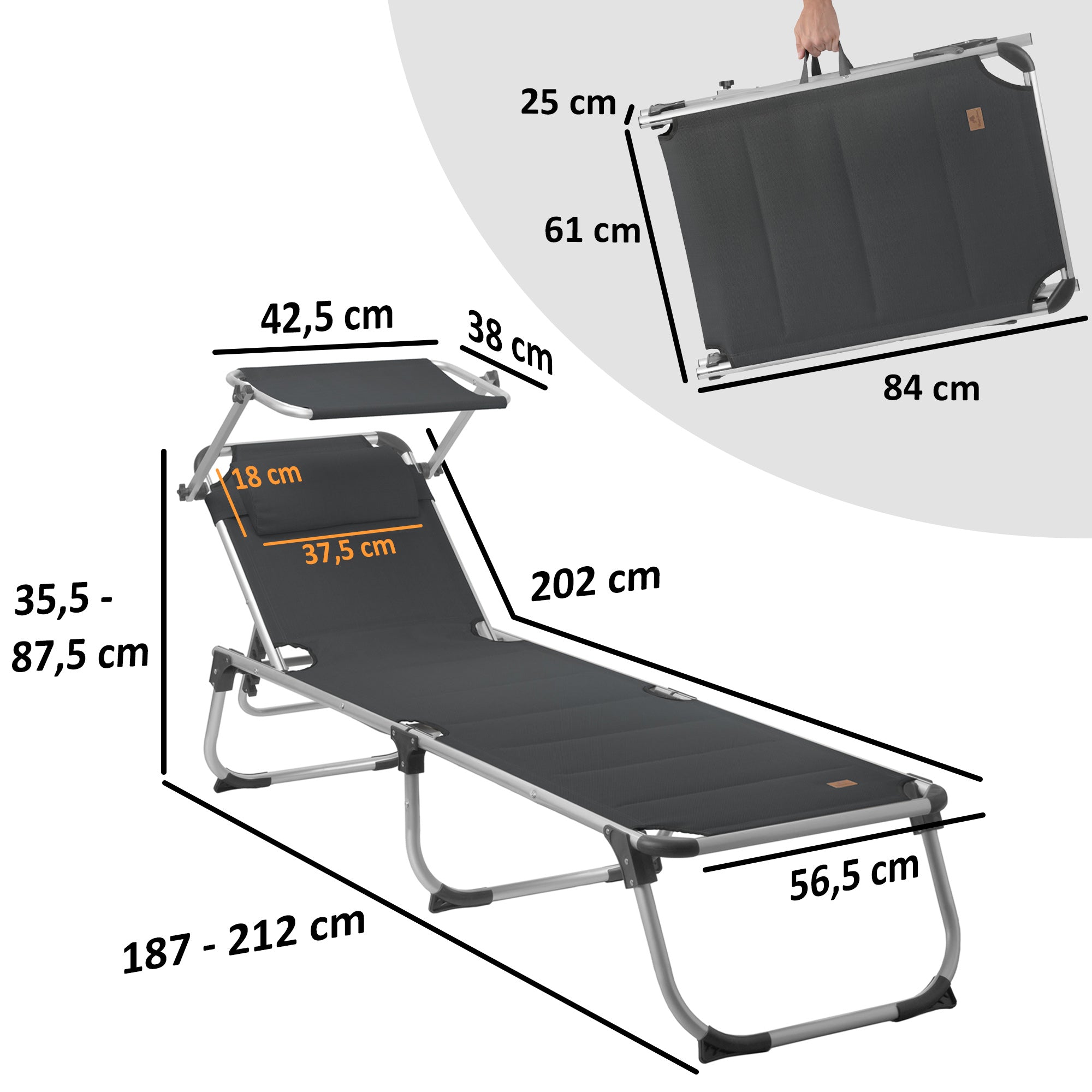 CampFeuer șezlong camping cu copertină antracit
