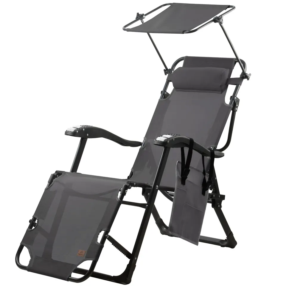 CampFeuer șezlong plajă cu copertină gri 176 cm