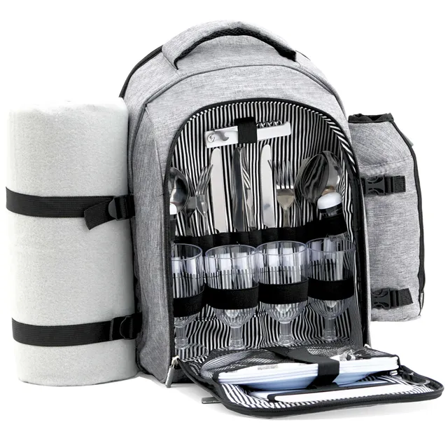CampFeuer Rucsac picnic 4 persoane 32 piese gri termoizolant