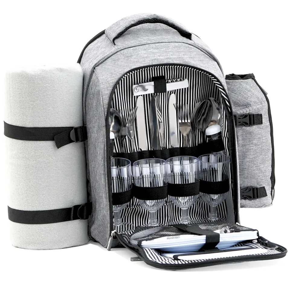 CampFeuer Rucsac picnic 4 persoane 32 piese gri termoizolant