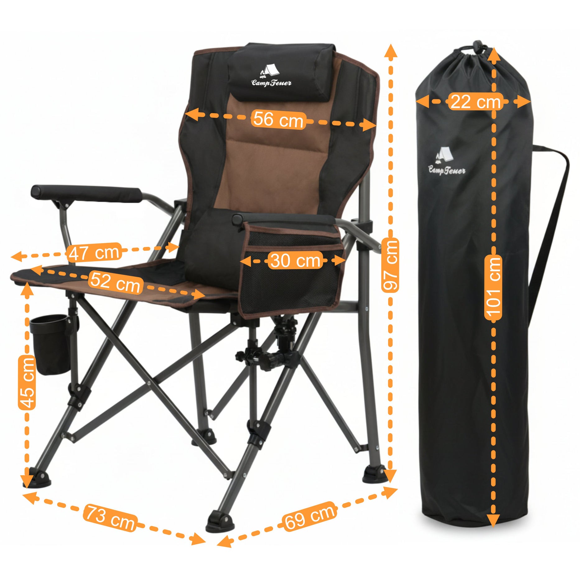 CampFeuer Angelstuhl scaun pescuit maro-negru 150 kg