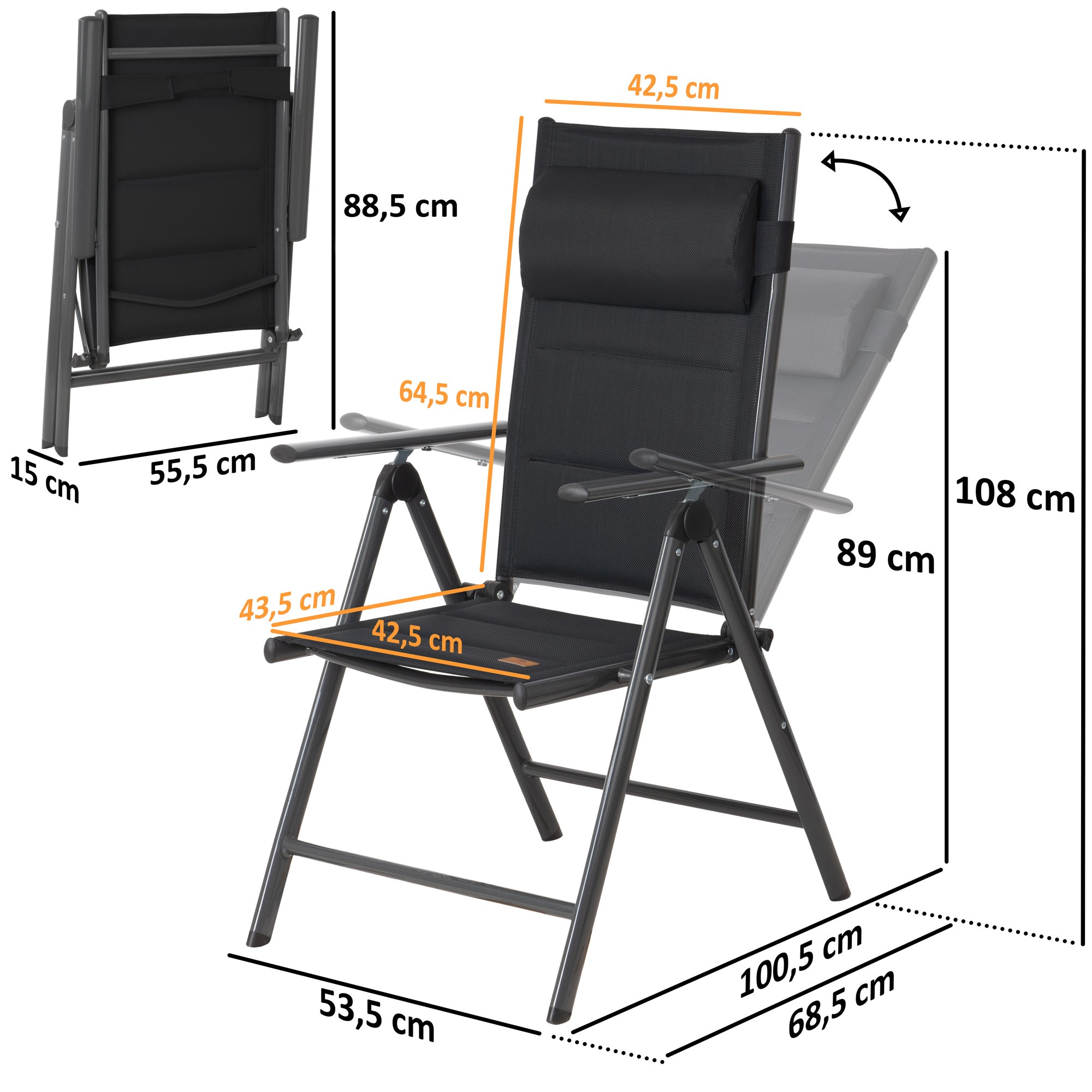 CampFeuer scaun camping pliabil antracit cu 7 pozitii